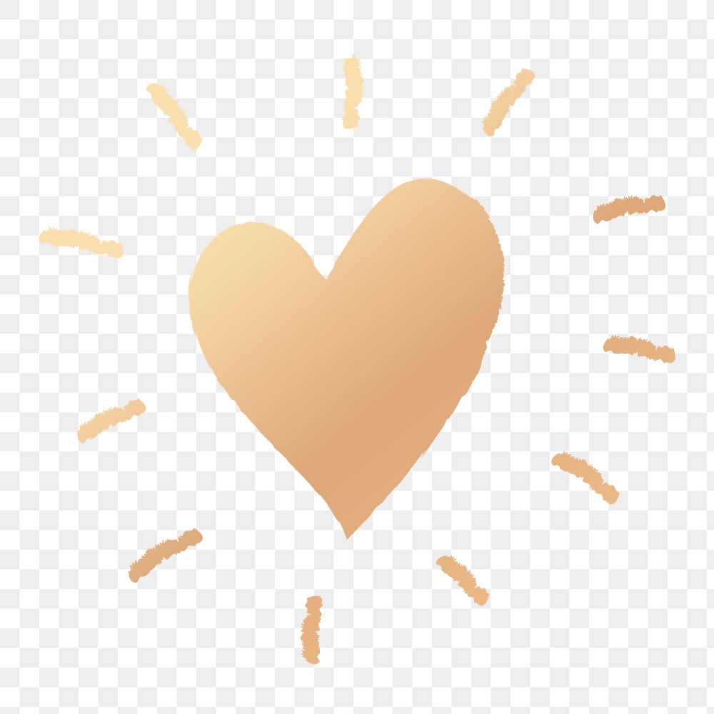 Png gold heart design element in hand drawn style