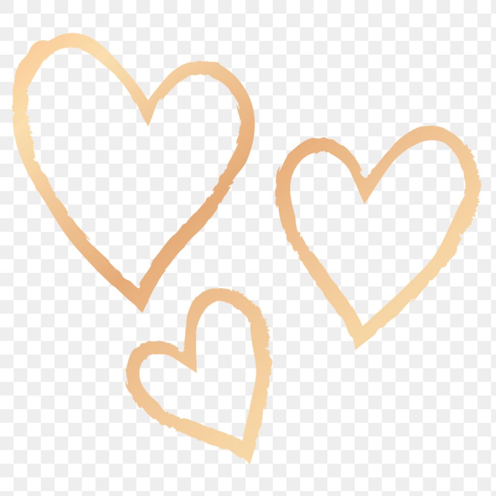 Png gold heart design element in hand drawn style