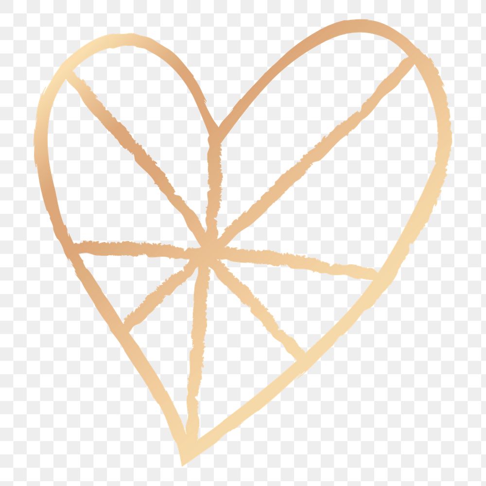 Png gold heart design element in hand drawn style