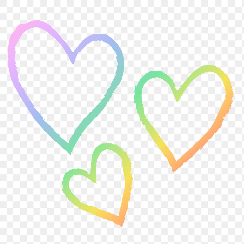 Png rainbow heart design element in hand drawn style