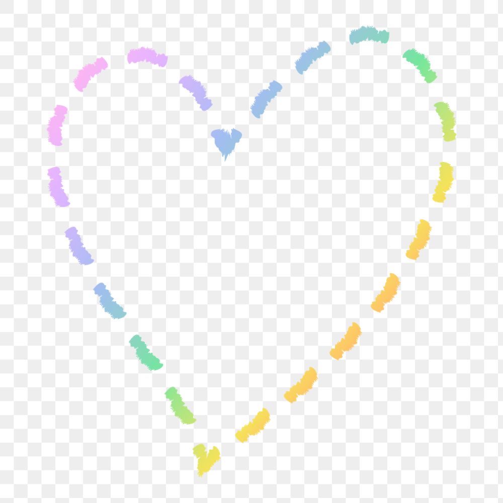 Png dash line heart design element in doodle style