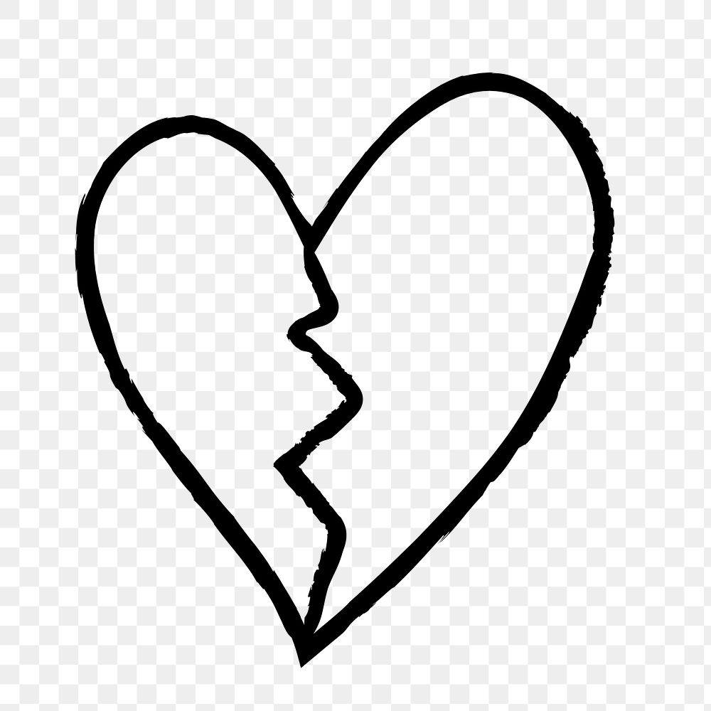 Png broken heart icon, simple hand drawn style