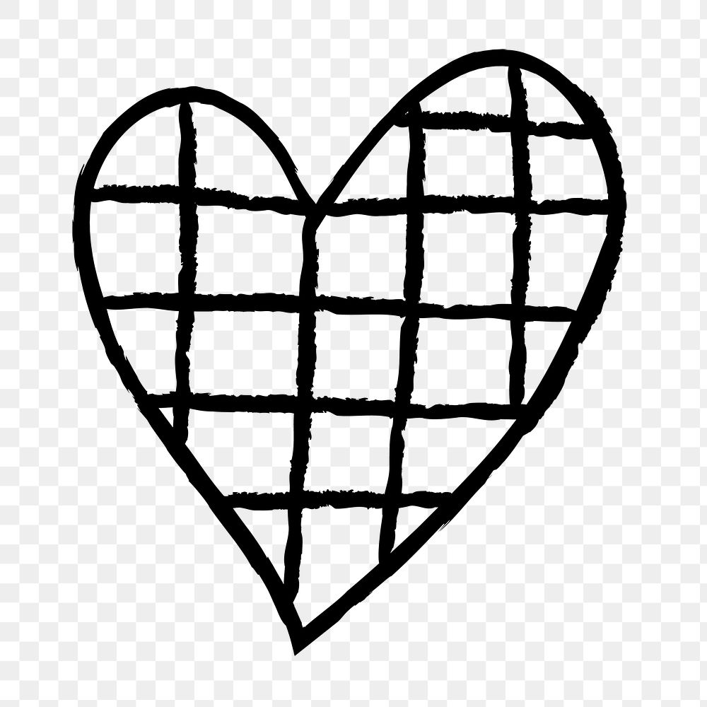 Heart png icon checkered, simple hand-drawn doodle style