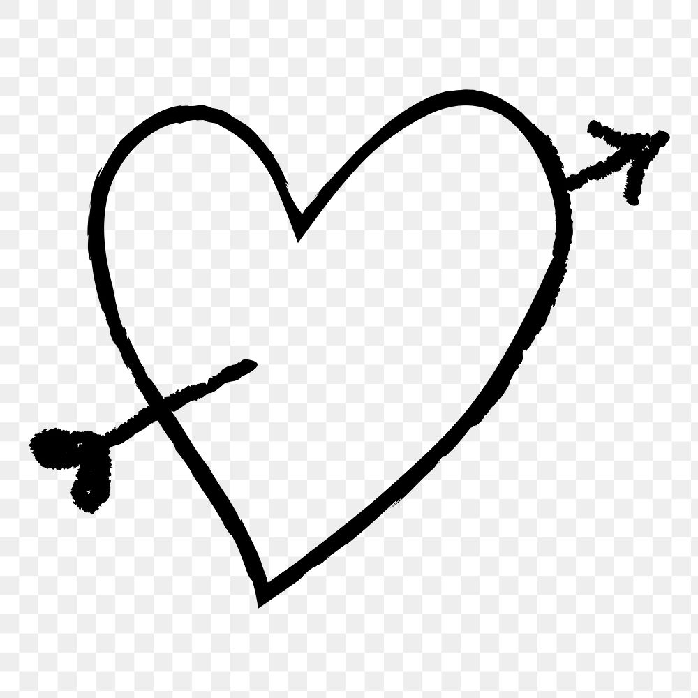 Heart png icon, cupid arrow doodle simple illustration