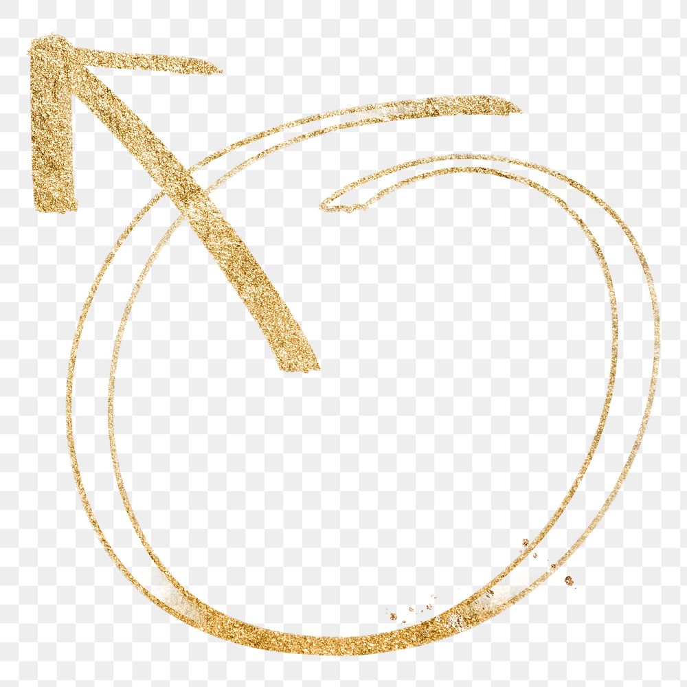 Png doodle male arrow sign in gold tone