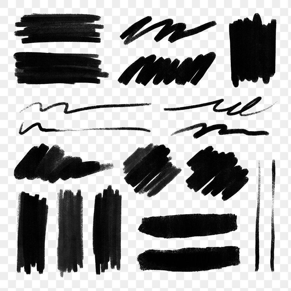 Png ink brush stroke element set in black