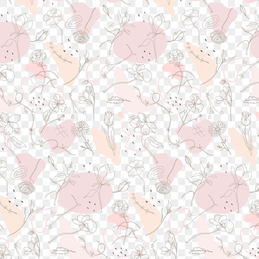 Png flower pattern background transparent monoline art with pink memphis design