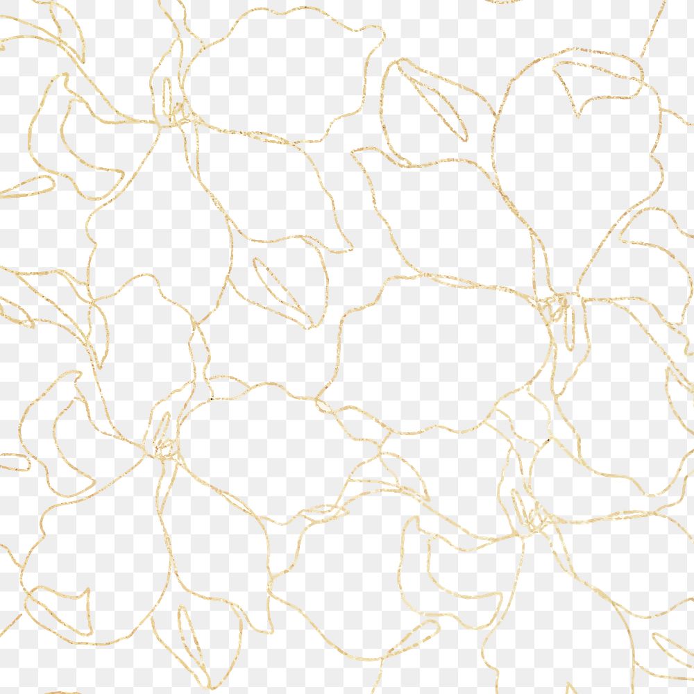 Png floral pattern background transparent with hand drawn gold flower