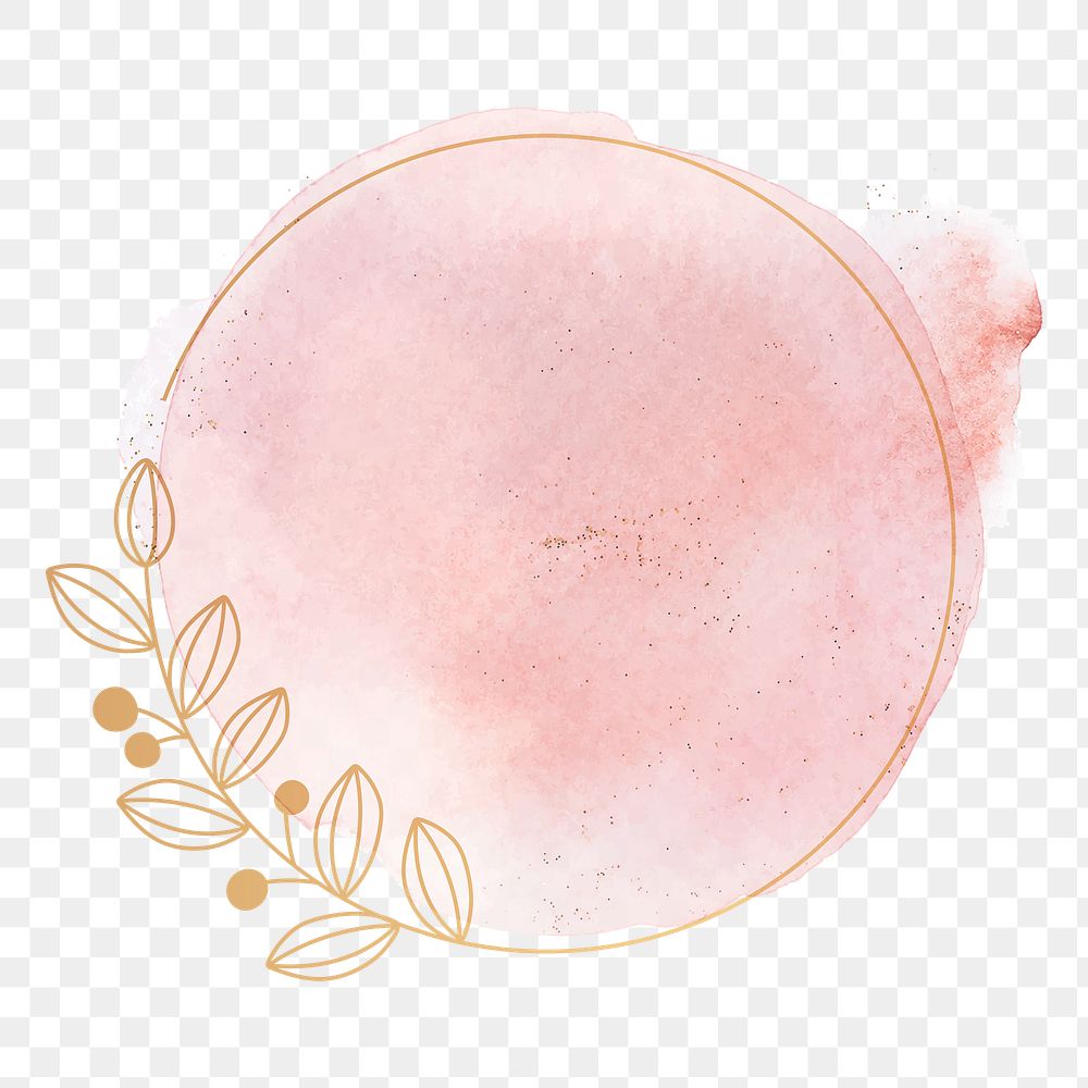 Botanical frame png ornament in pink watercolor style