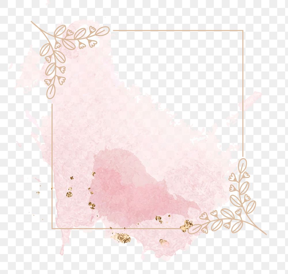 Botanical frame png ornament in pink watercolor style
