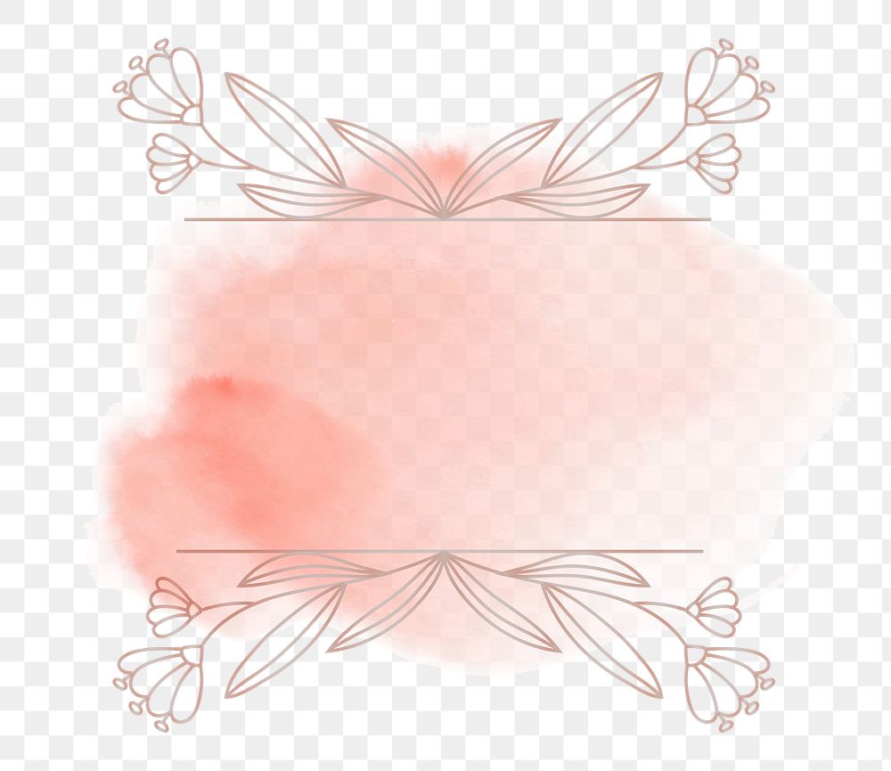 Floral frame png ornament in pink watercolor style