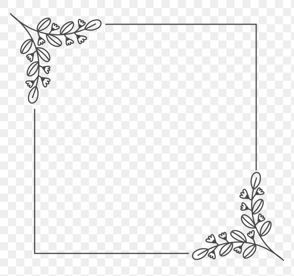 Botanical frame png ornament in black watercolor style