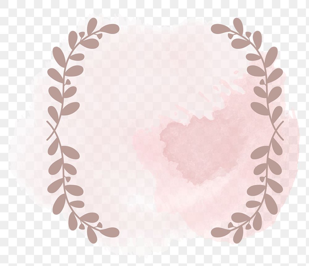 Png ornament badge in pink decorative botanical watercolor style