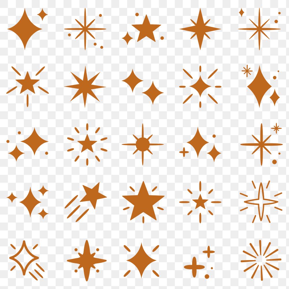 Sparkling stars png icon set in flat brown style 
