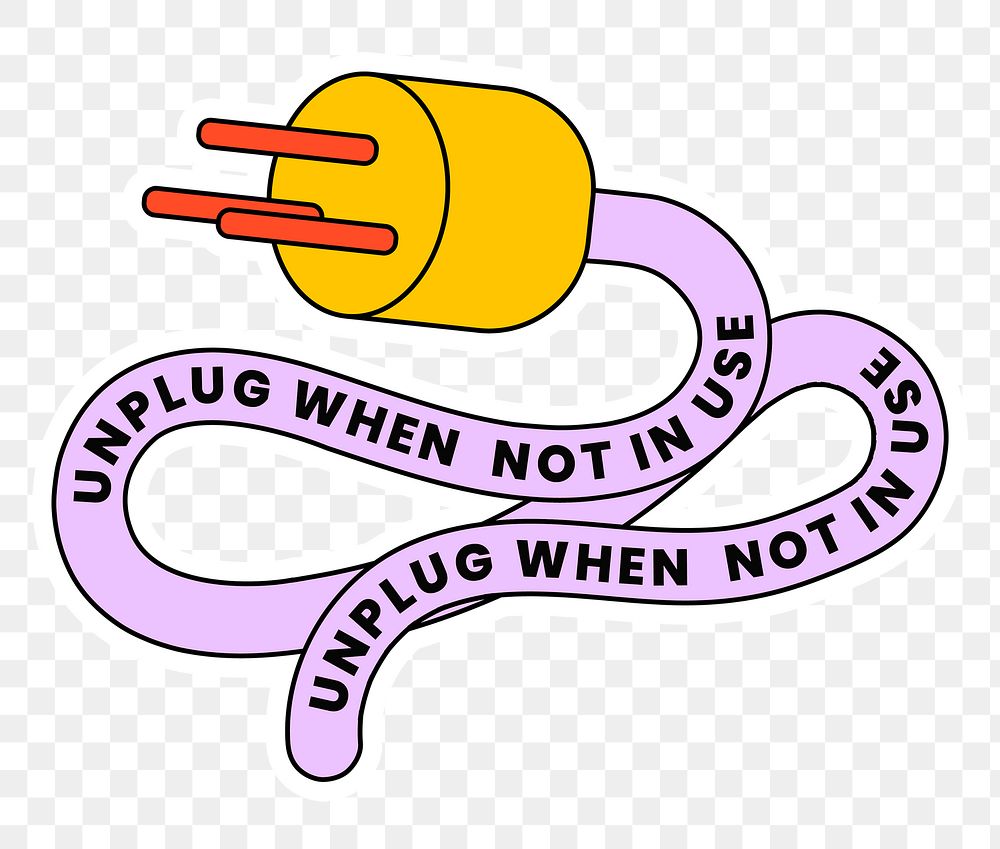 Png sticker energy saving with electrical plug illustration