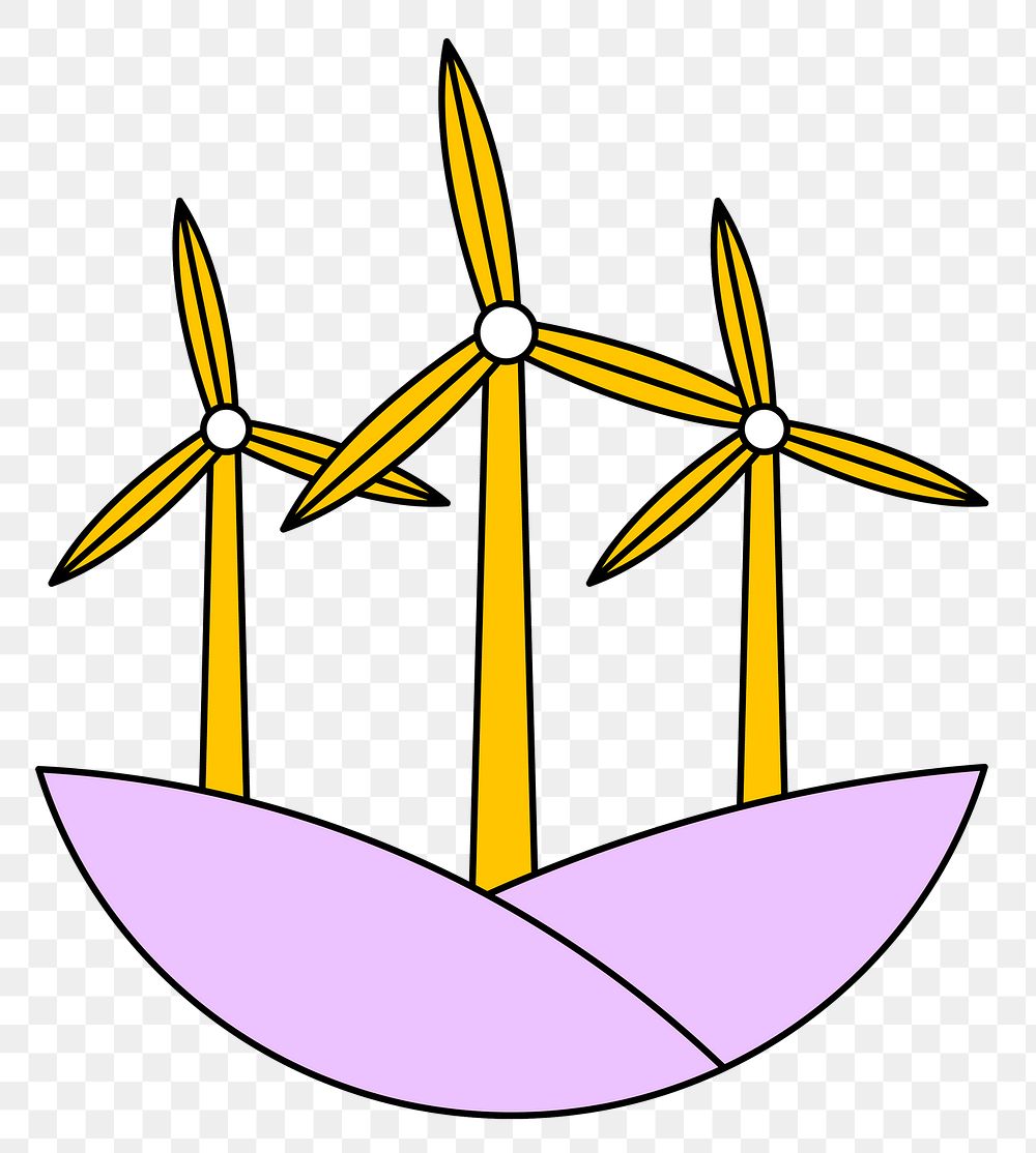 Png sticker renewable energy with wind turbine illustration