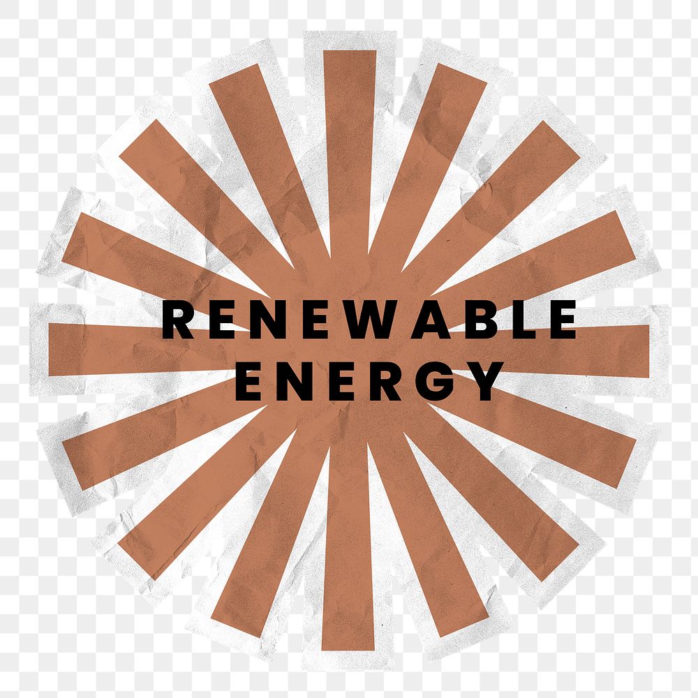 Png renewable energy sticker solar power illustration in crumpled paper texture