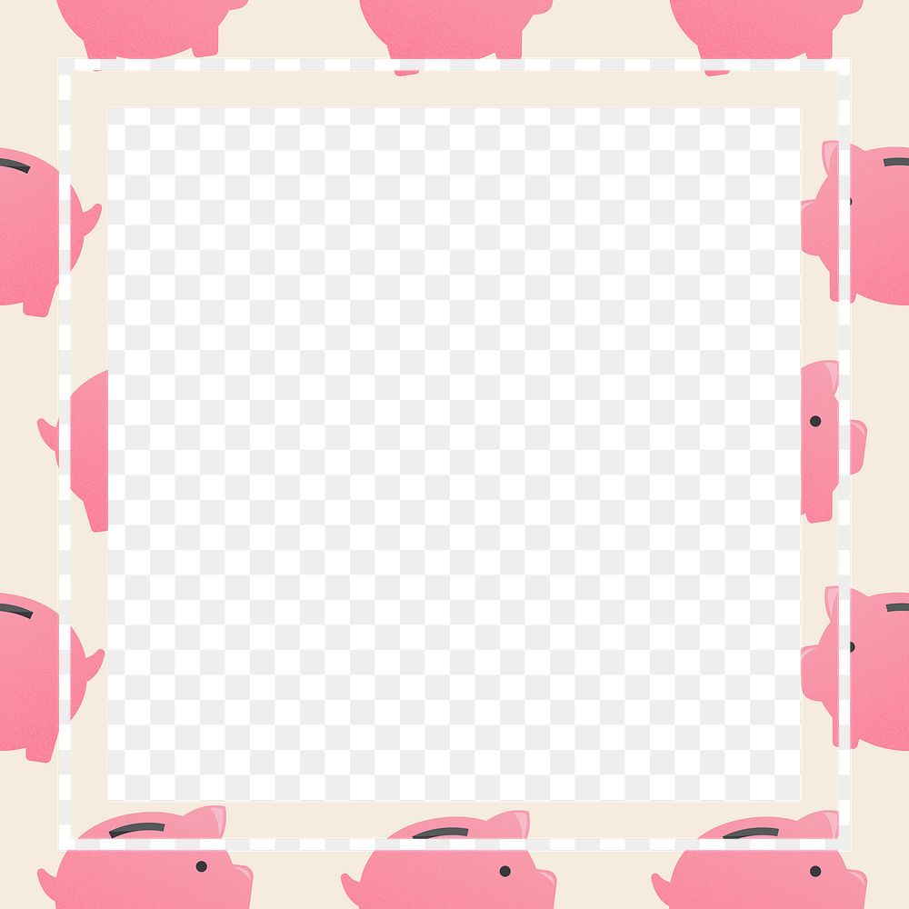 Pattern frame png square, cute piggy bank money finance clipart