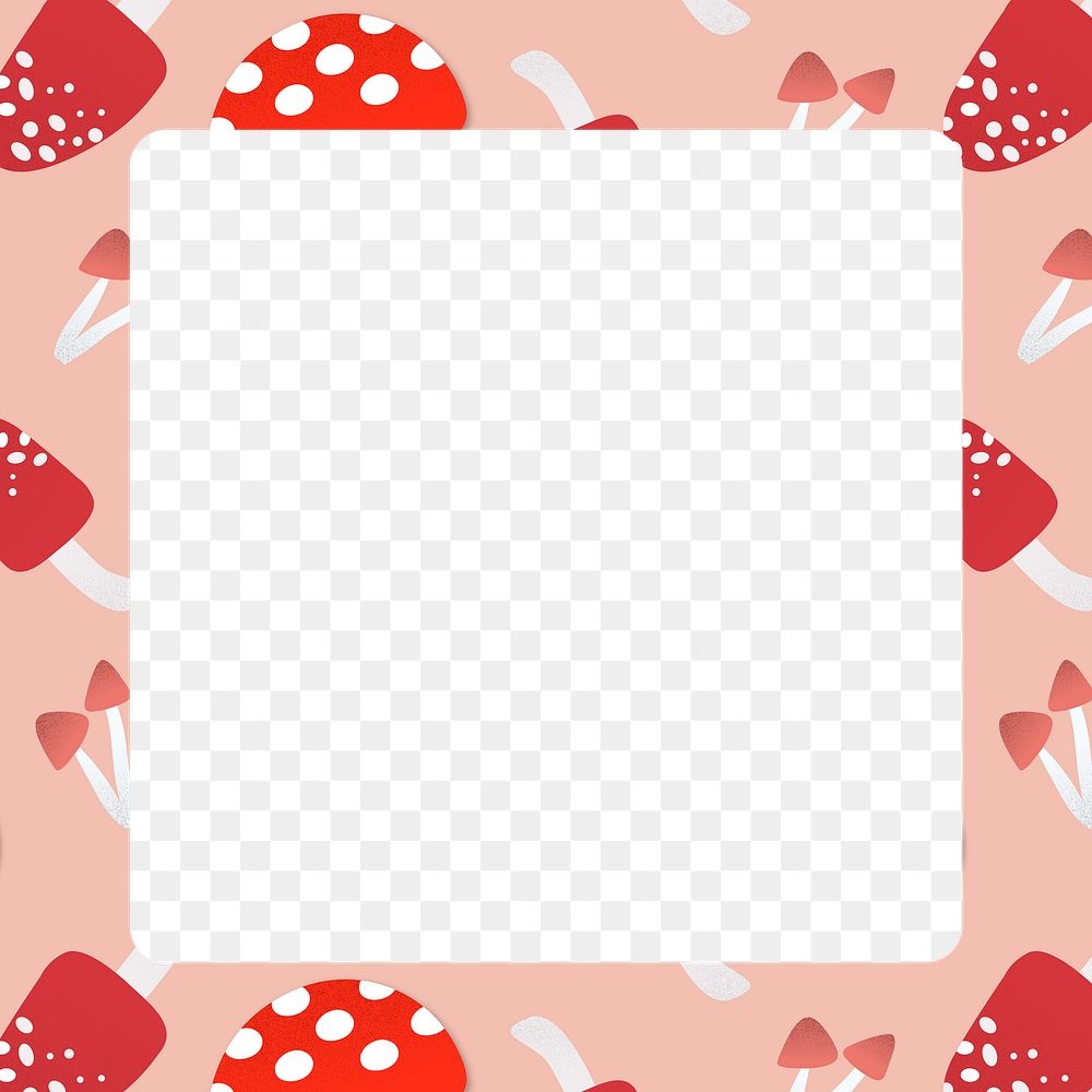 Pink frame png, cute mushroom pattern food clipart
