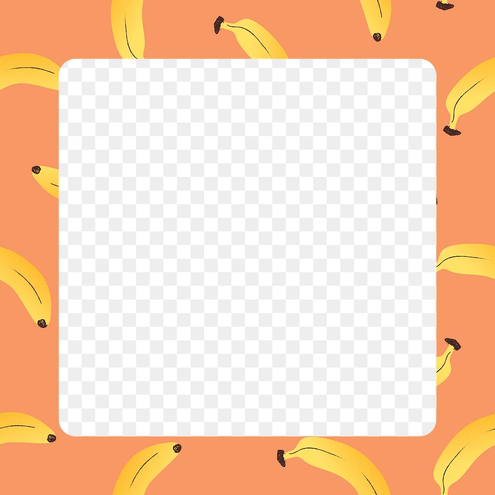 Banana frame png pattern, transparent square shape fruit clipart