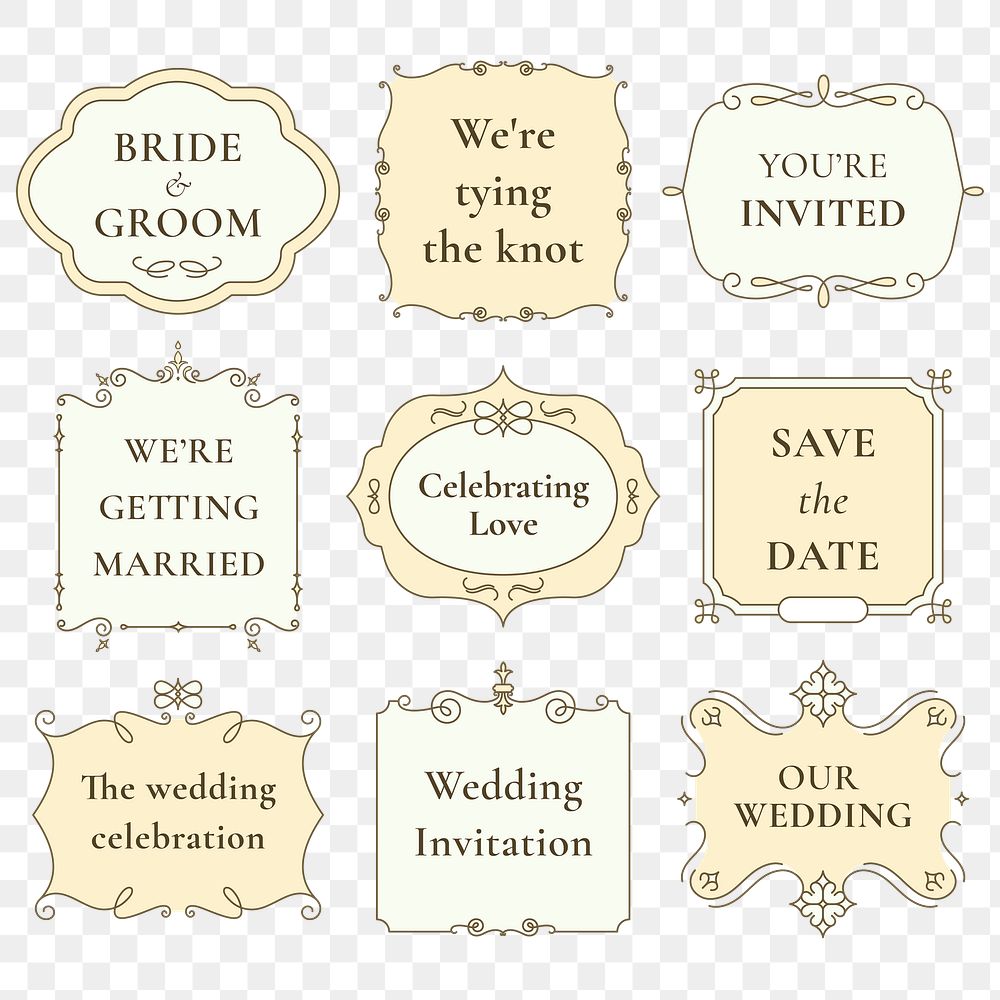 Wedding badge png set with luxury vintage ornament