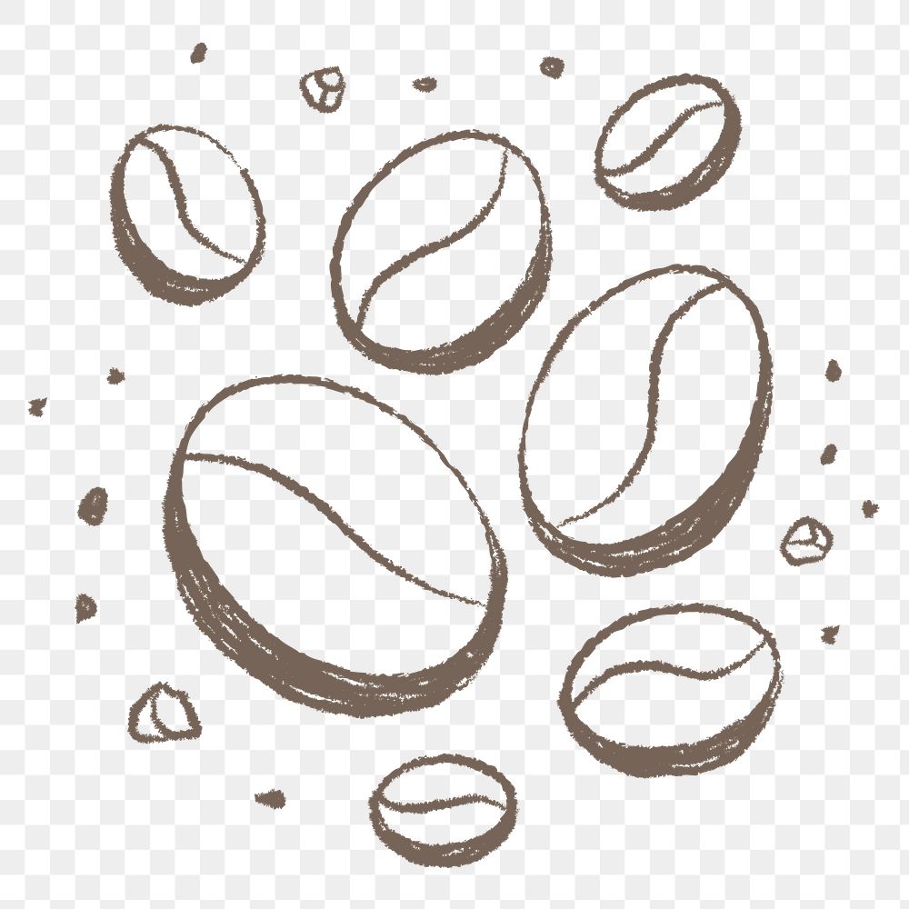 Coffee bean png sticker, cute cafe illustration