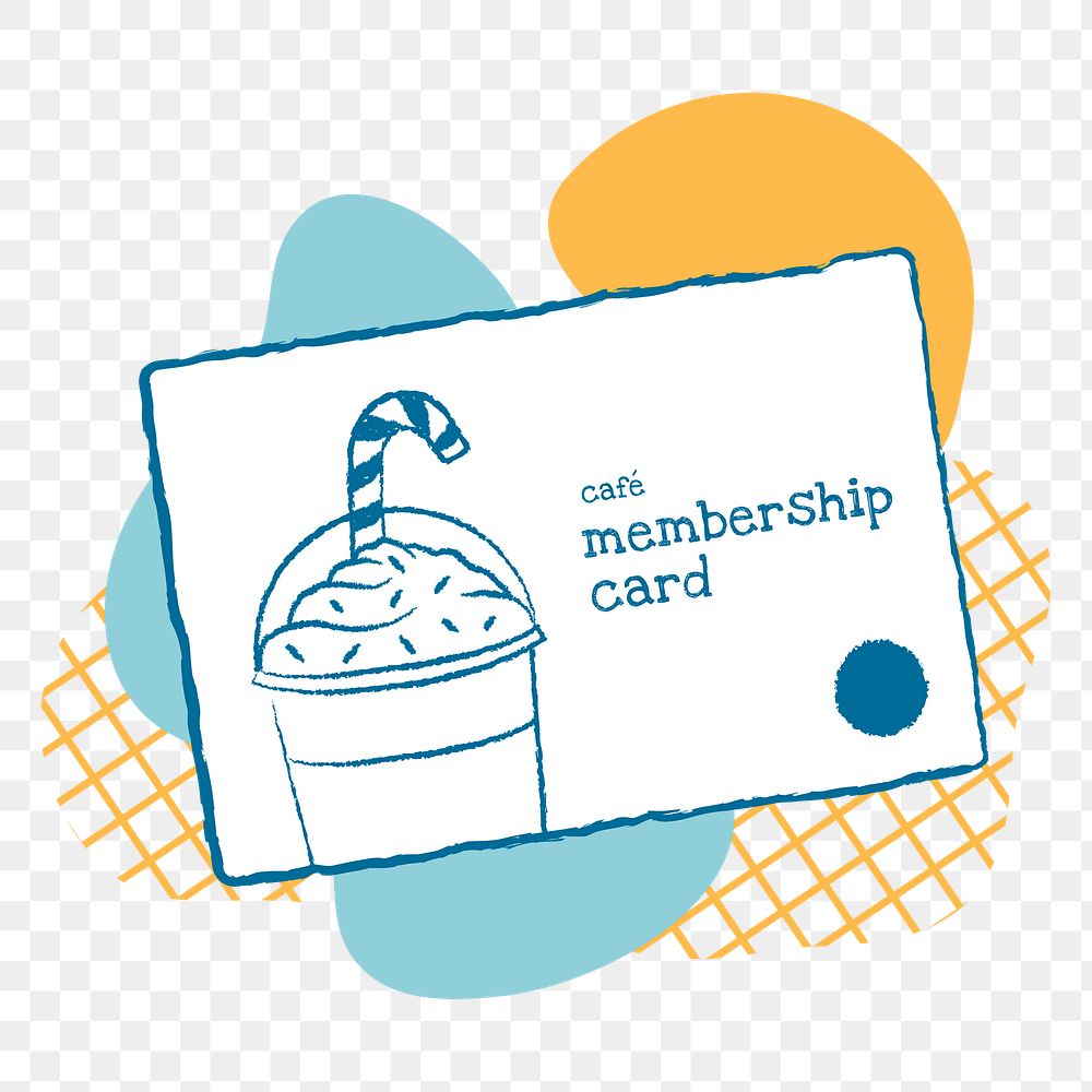 Cafe png sticker, membership card doodle