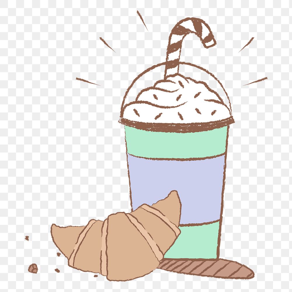 Cafe png sticker, cute frappe illustration doodle