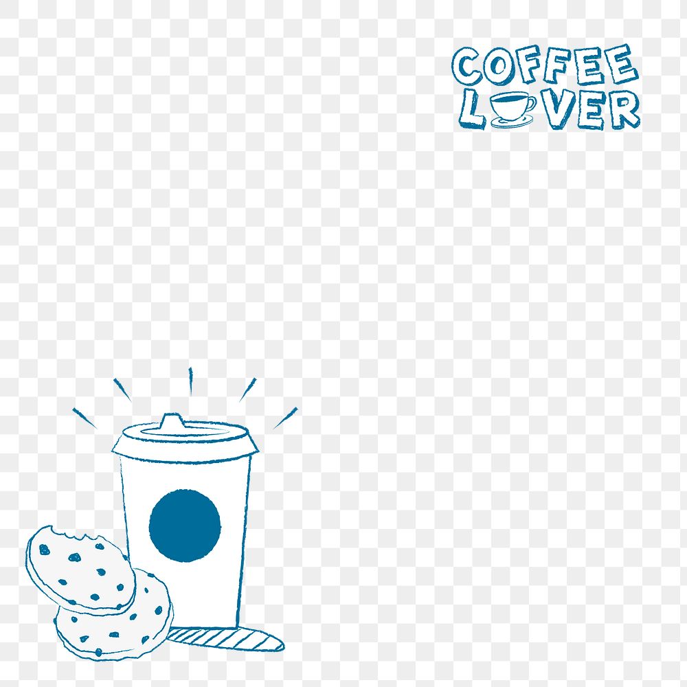 Coffee png frame, doodle transparent background