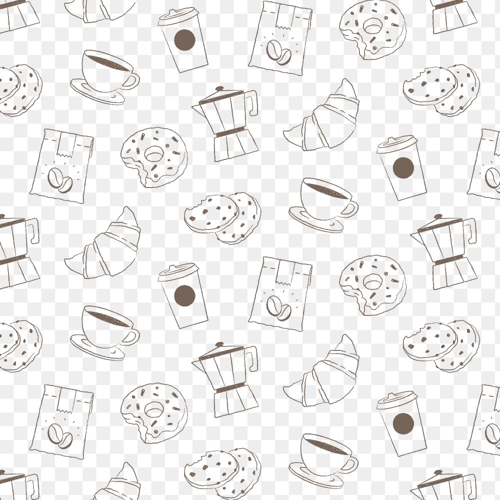 Cafe pattern png, coffee and cake transparent background