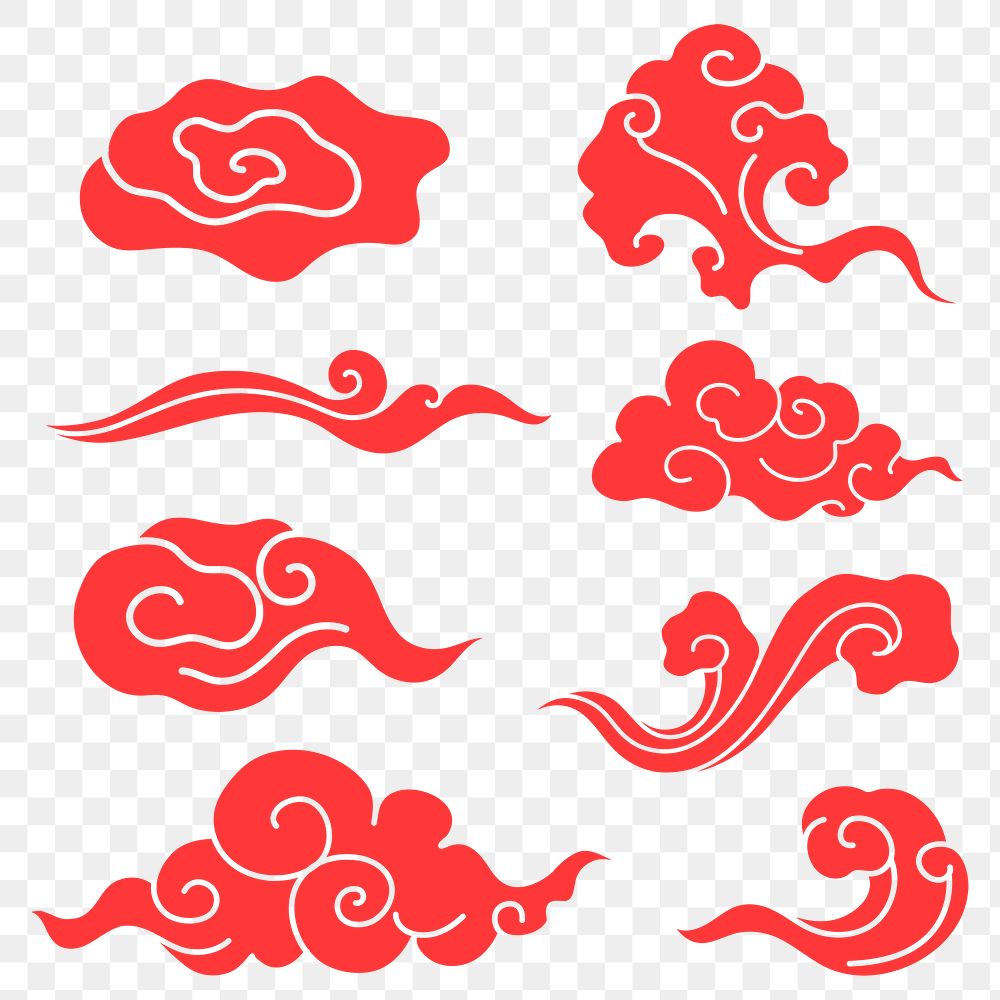 Oriental cloud png sticker, red Japanese design clipart collection