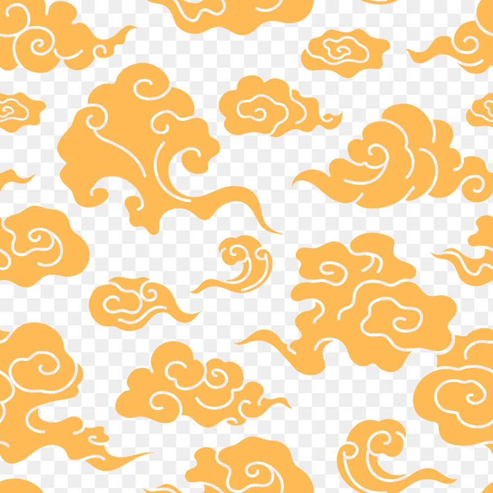 Cloud png pattern seamless background, gold Chinese oriental illustration sticker