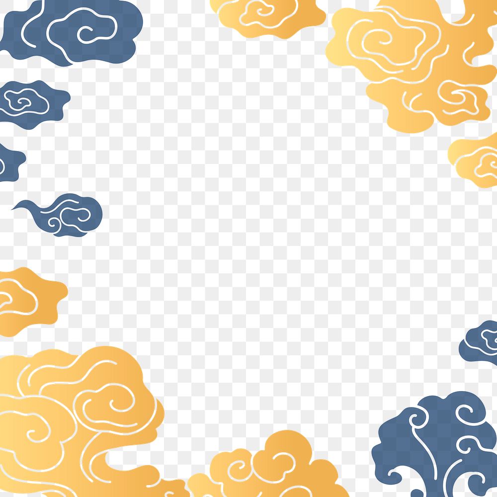 Oriental png frame background, cloud Chinese gold transparent clipart