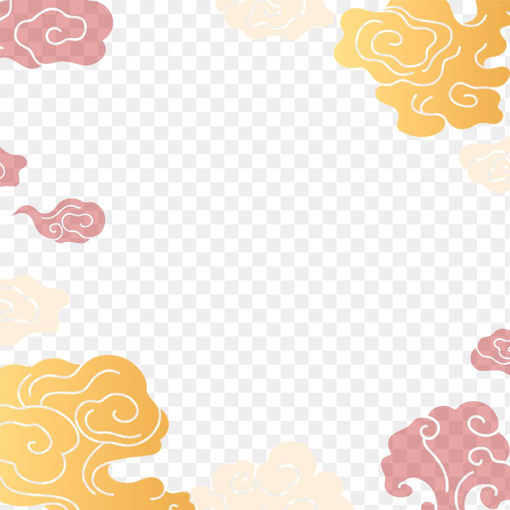 Oriental png frame background, cloud Chinese gold transparent clipart