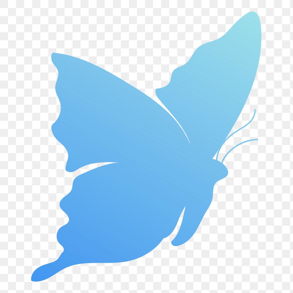 Butterfly png sticker, blue aesthetic gradient flat clipart