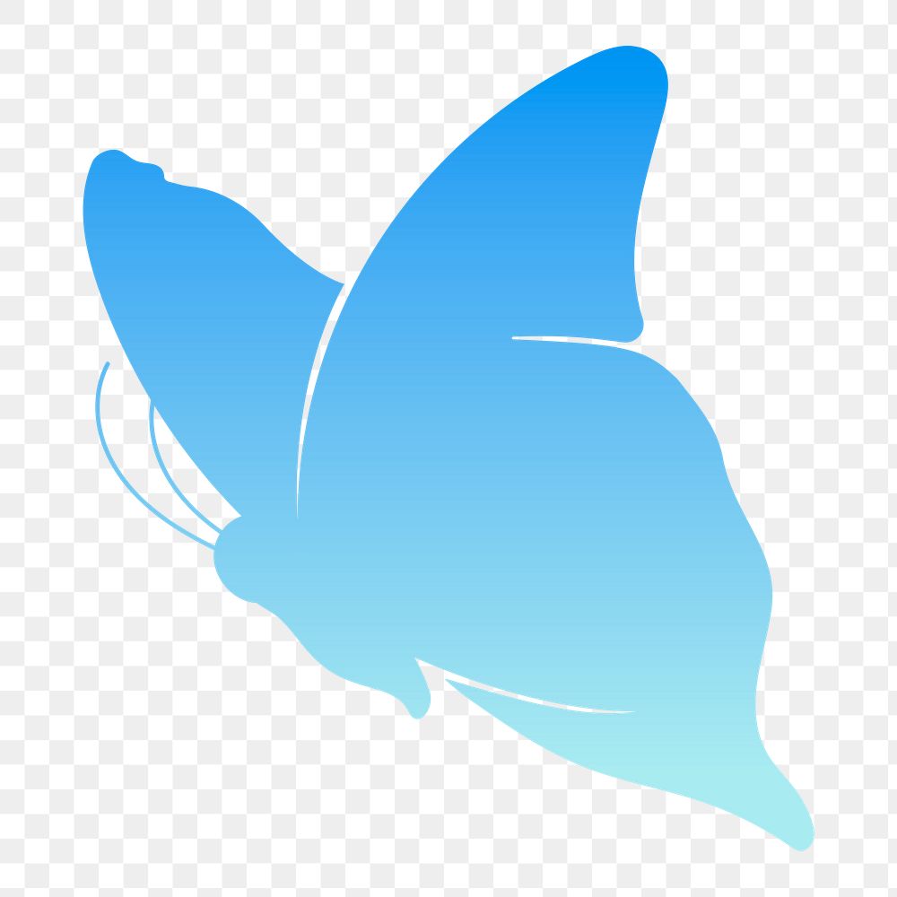 Butterfly png sticker, blue beautiful gradient flat clipart