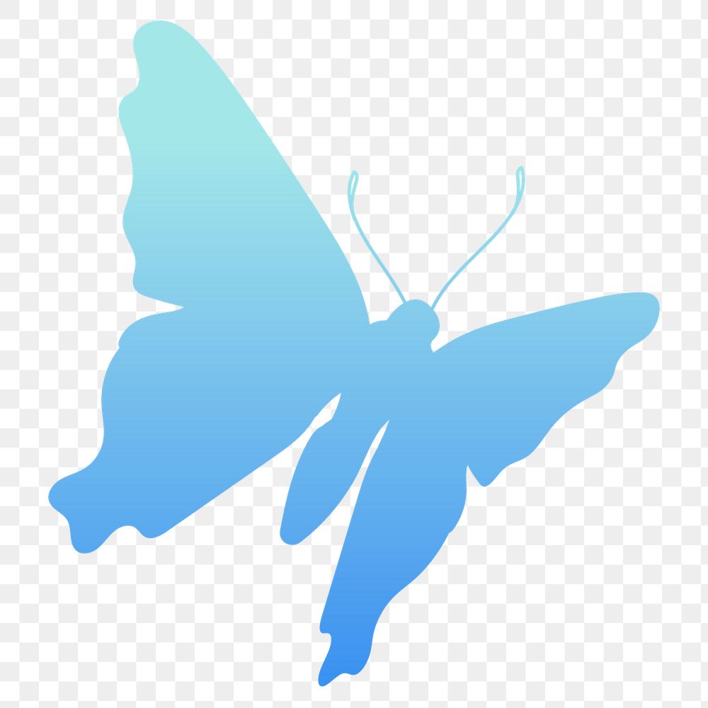 Butterfly png sticker, blue beautiful gradient flat clipart