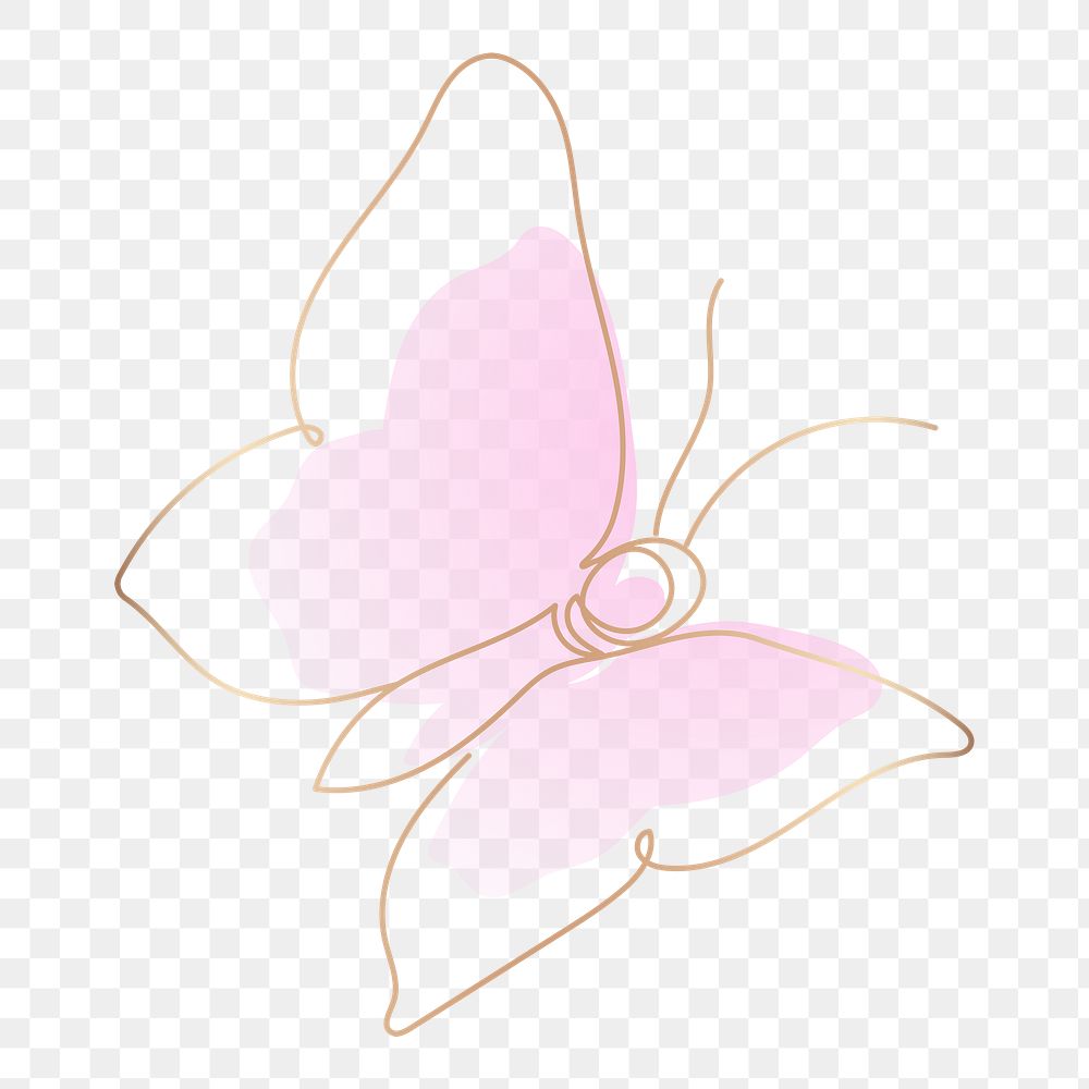 Butterfly png sticker, pink aesthetic gradient line art clipart