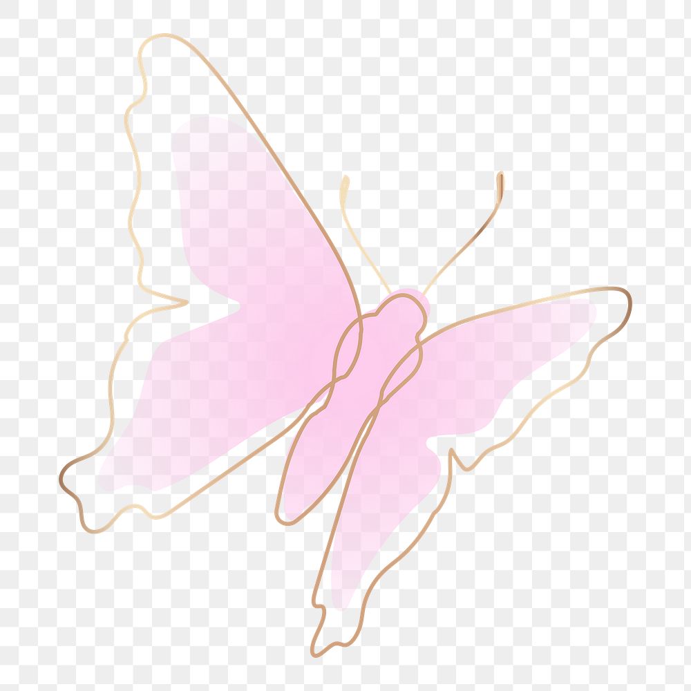 Butterfly png sticker, pink aesthetic gradient line art clipart