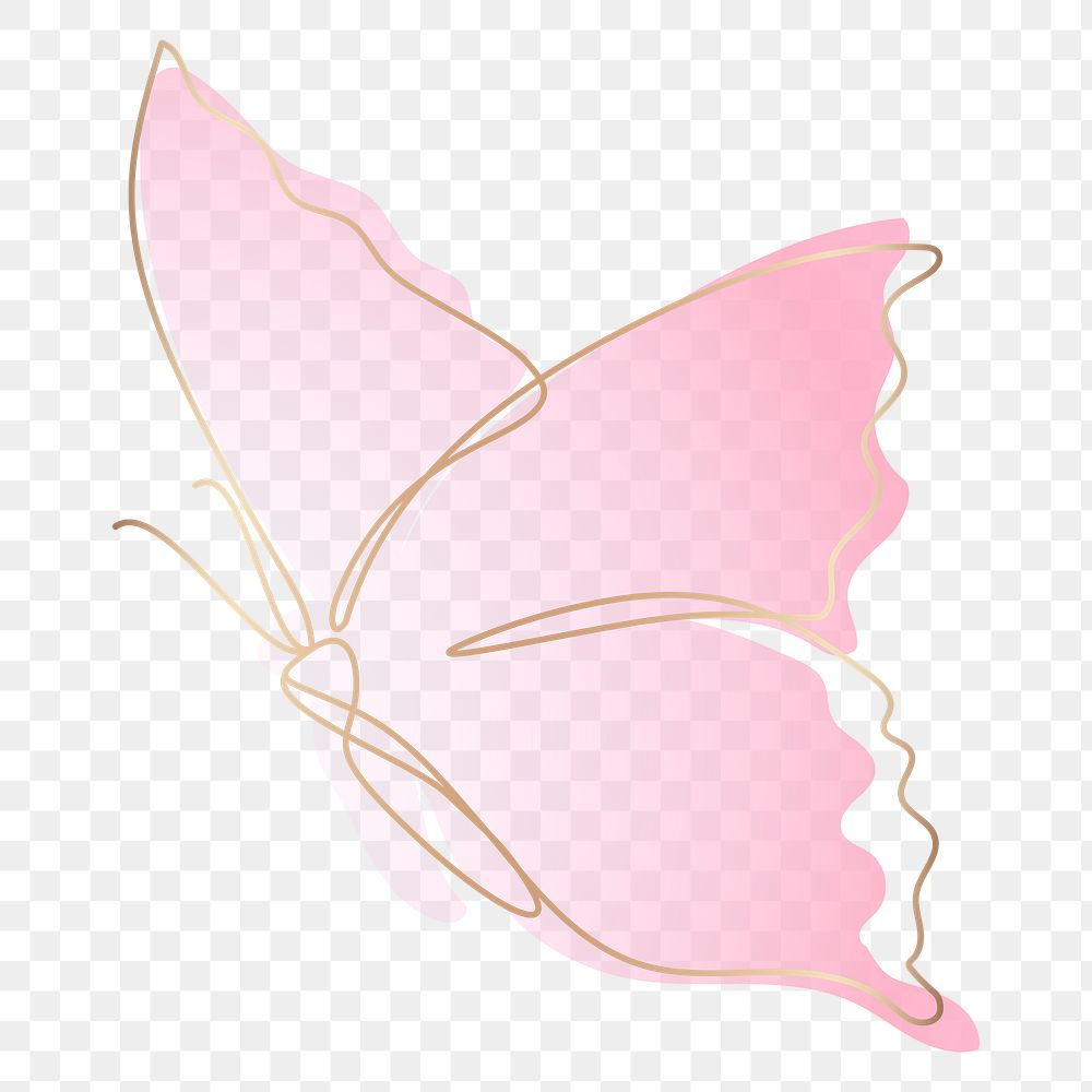 Butterfly png sticker, pink beautiful gradient line art clipart