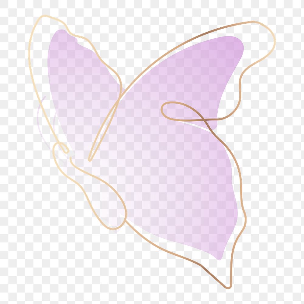 Butterfly png sticker, purplw aesthetic gradient line art clipart