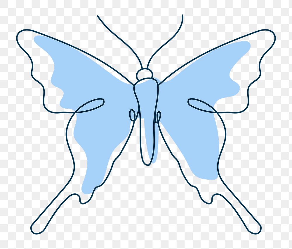 Butterfly png sticker, blue beautiful line art clipart