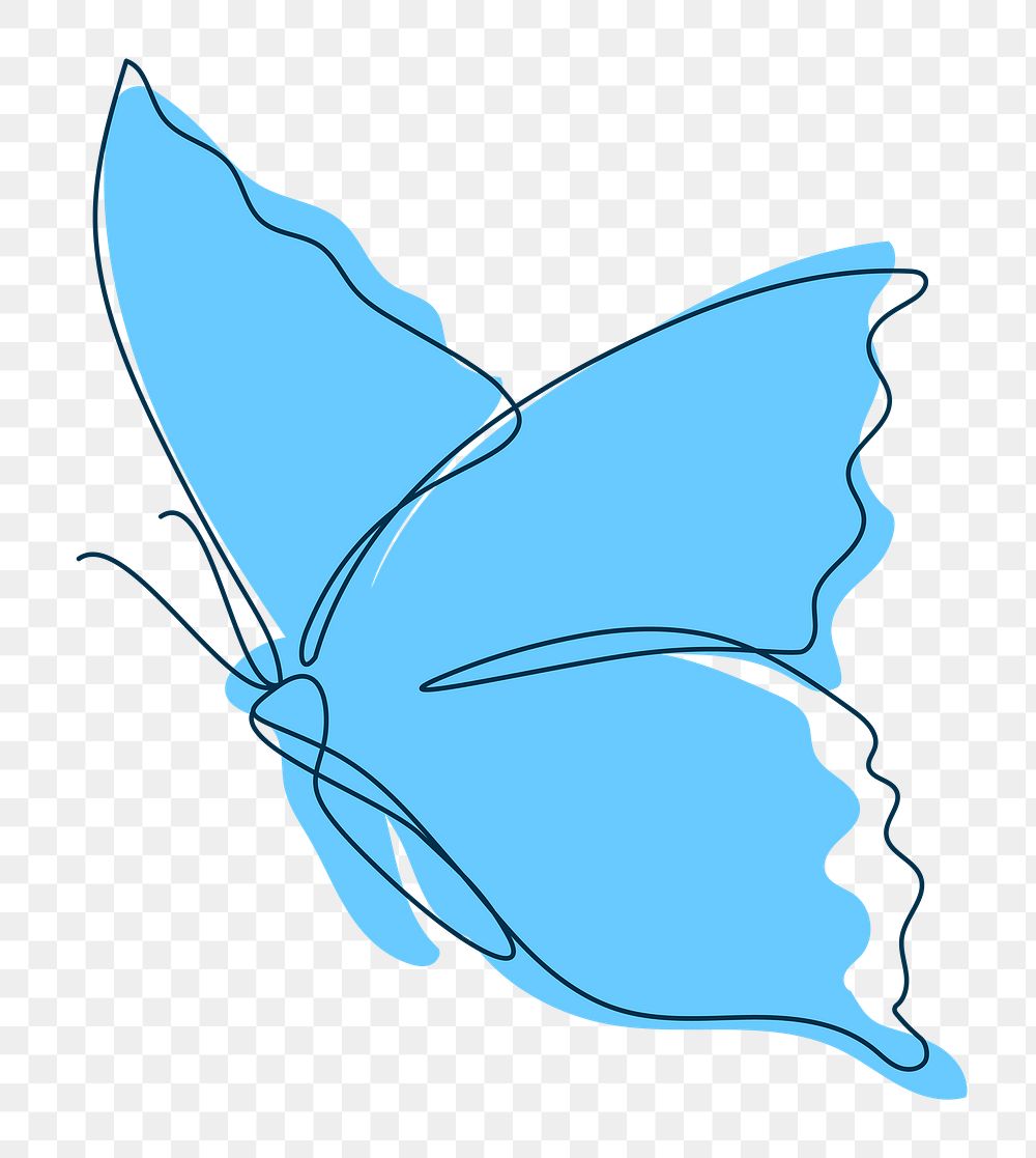 Butterfly png sticker, blue beautiful line art clipart