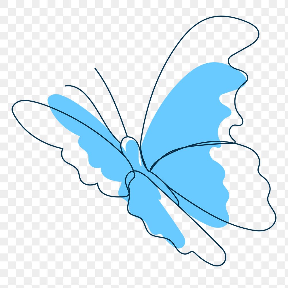 Butterfly png sticker, blue beautiful line art clipart