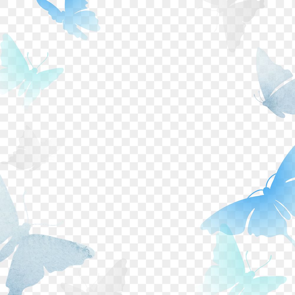 Blue butterfly png frame, aesthetic animal design