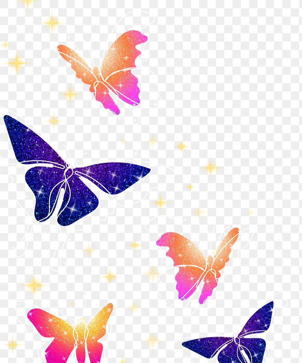 Glitter butterfly png sticker border, beautiful animal illustration