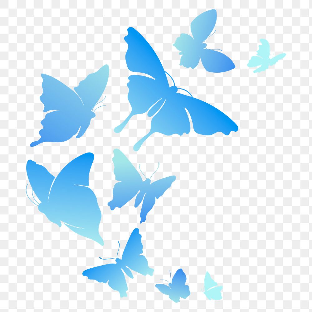 Butterfly png sticker, blue aesthetic gradient flat clipart