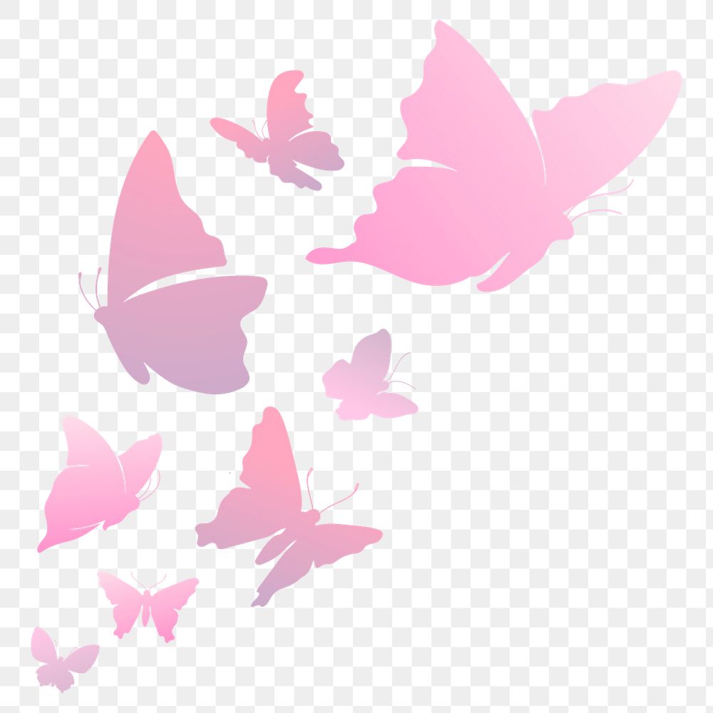 Butterfly png sticker, pink beautiful gradient flat clipart