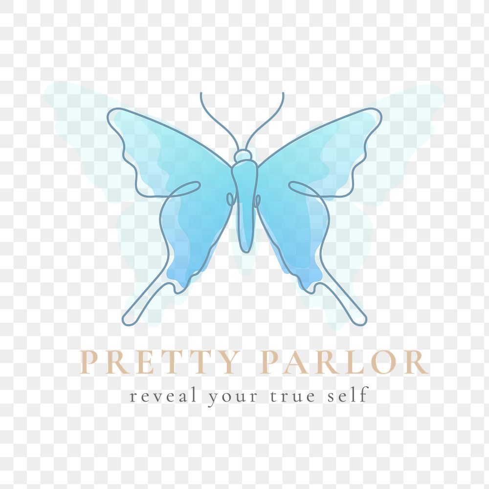 Butterfly png logo, beauty salon business, pastel aesthetic design with slogan