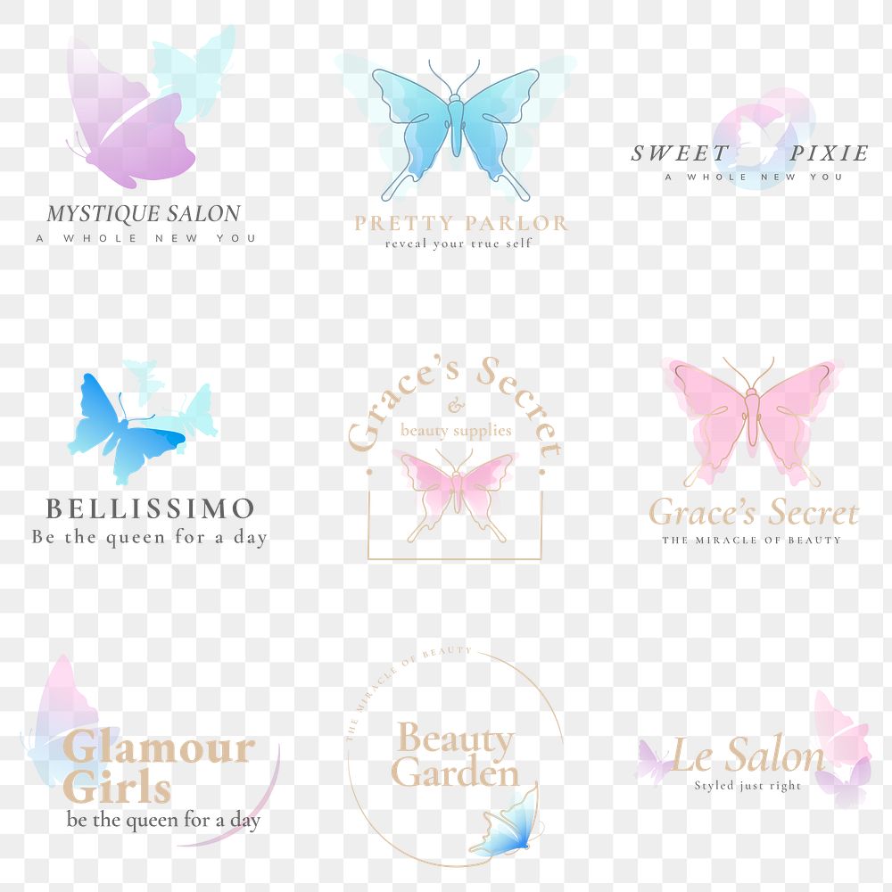 Butterfly png logo, beauty salon business, pastel beautiful design with slogan